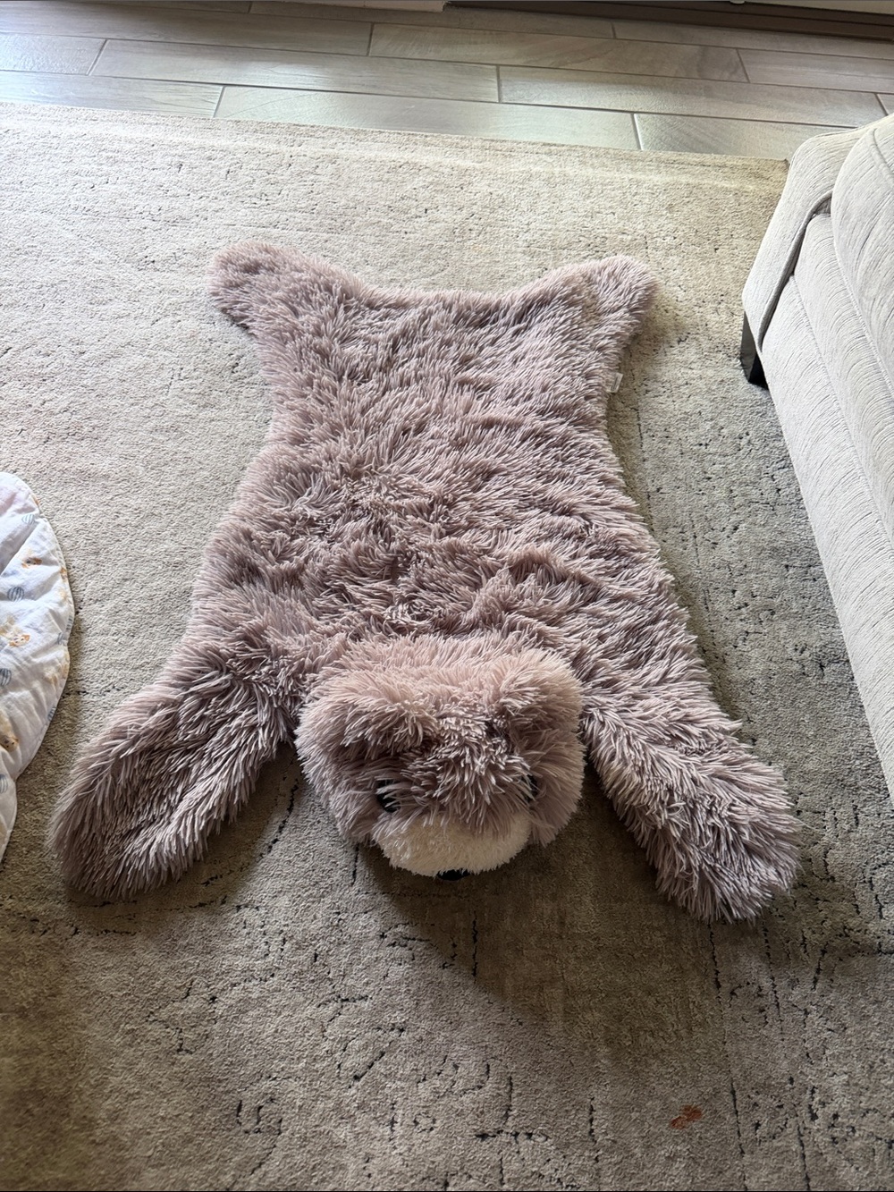 Cozy Faux Fur Bear Accent Rug in Blush Taupe